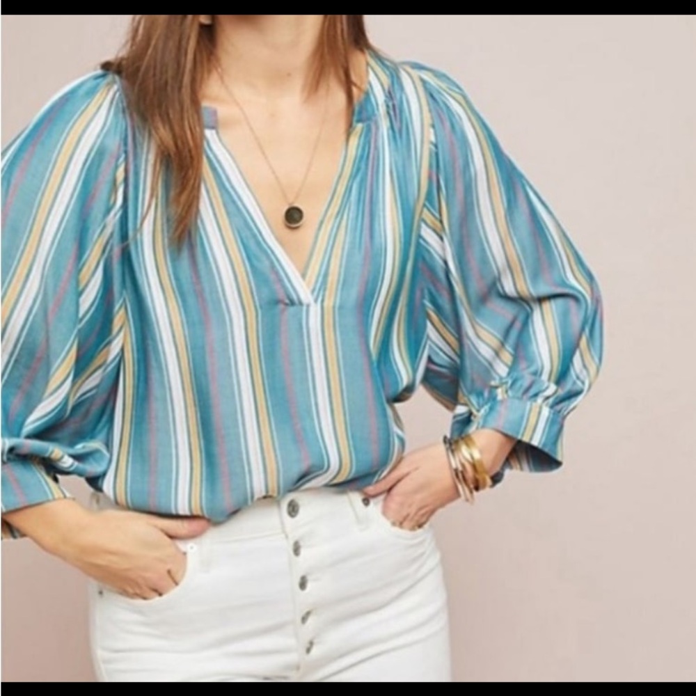 Maeve By Anthropologie Women's Pullover Blouse Size XSmall V Neck Stripe
